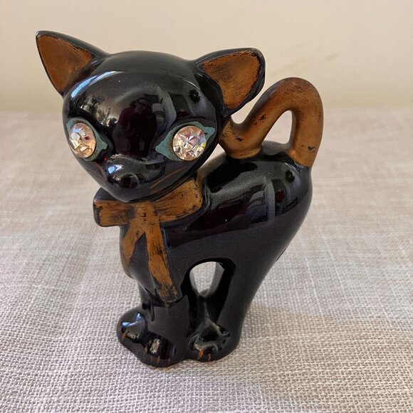 Vintage Lefton Diamond Eyed Black Cats Salt and Pepper Shakers - Picture 3 of 12